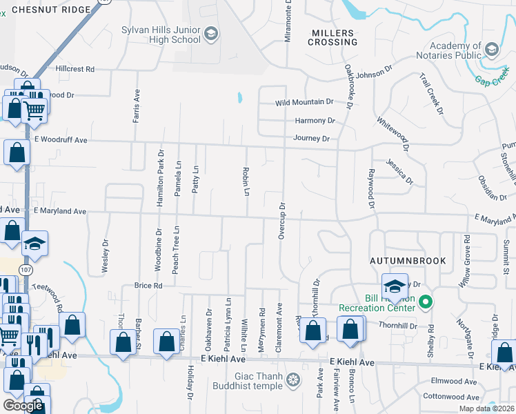 map of restaurants, bars, coffee shops, grocery stores, and more near 9764 Acorn Cove in Sherwood