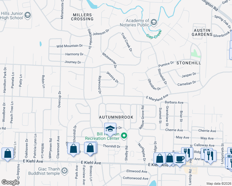 map of restaurants, bars, coffee shops, grocery stores, and more near 2217 East Maryland Avenue in Sherwood