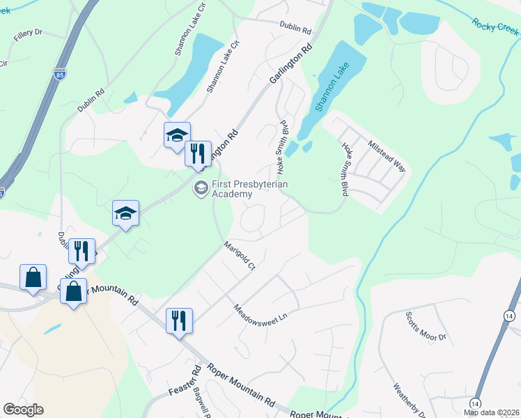 map of restaurants, bars, coffee shops, grocery stores, and more near 11 Woodtrace Circle in Greenville