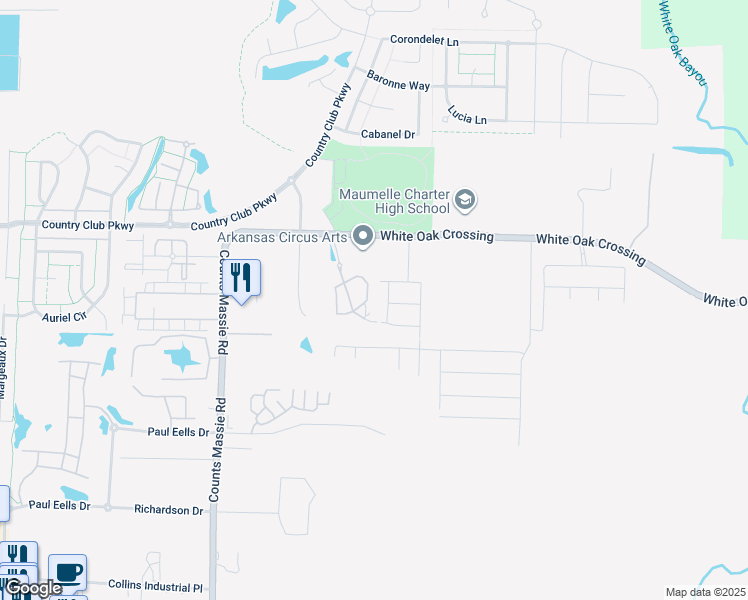 map of restaurants, bars, coffee shops, grocery stores, and more near 9300 Brentwood Loop in North Little Rock