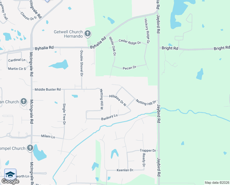 map of restaurants, bars, coffee shops, grocery stores, and more near 1630 Hillshire Drive North in Hernando