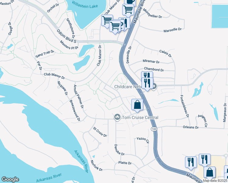 map of restaurants, bars, coffee shops, grocery stores, and more near 9 Hornrimme Place in Maumelle