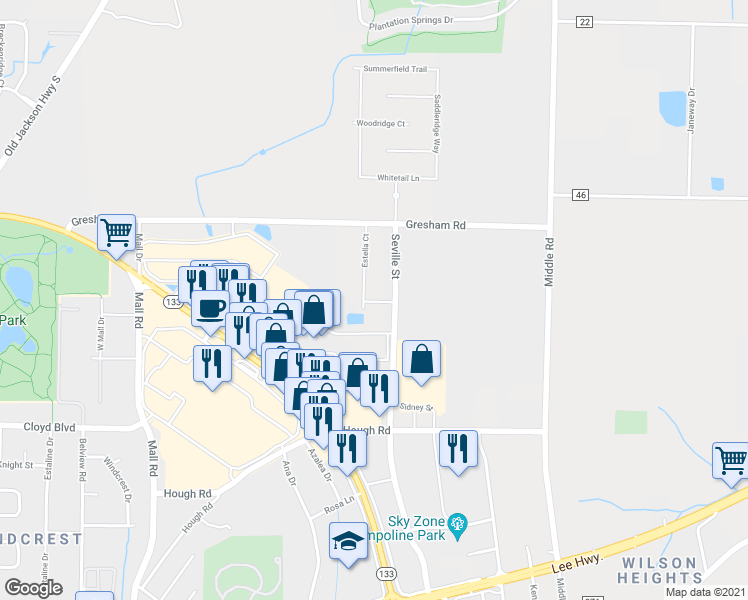 map of restaurants, bars, coffee shops, grocery stores, and more near 100 Estella Court in Florence