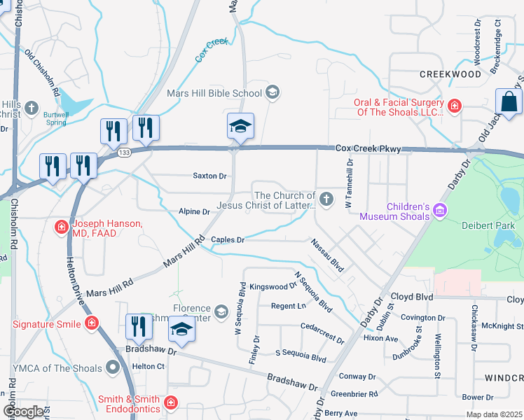 map of restaurants, bars, coffee shops, grocery stores, and more near 1999 South Beechwood Drive in Florence