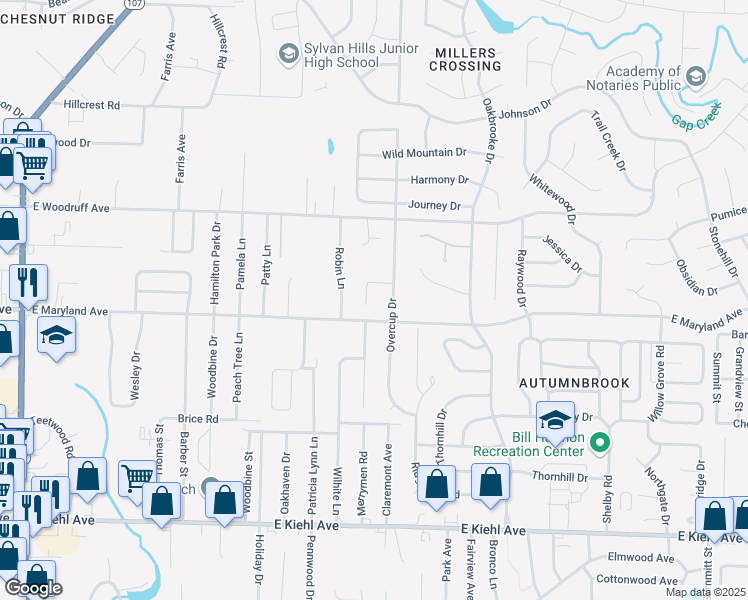map of restaurants, bars, coffee shops, grocery stores, and more near 9733 Acorn Cove in Sherwood