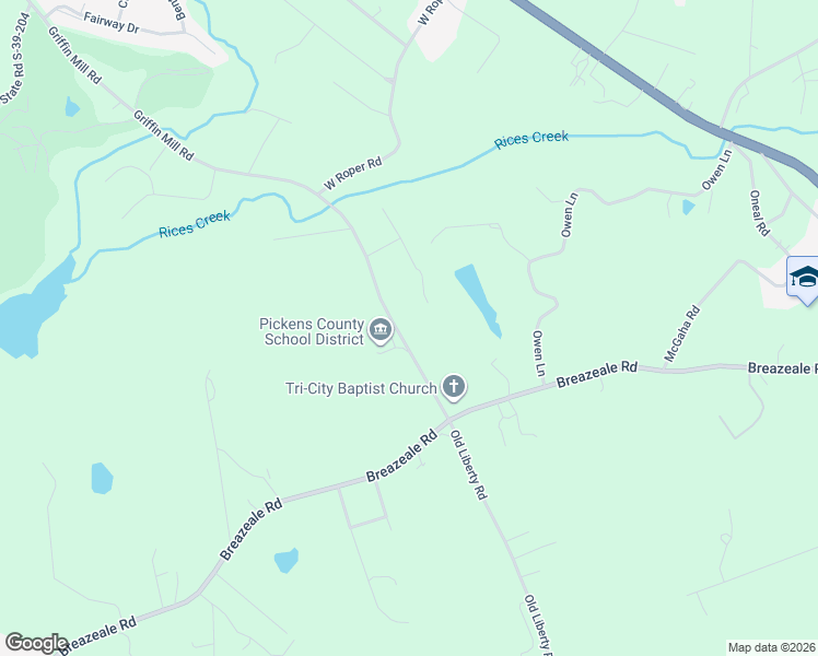 map of restaurants, bars, coffee shops, grocery stores, and more near 1347 Griffin Mill Road in Easley