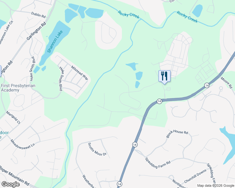 map of restaurants, bars, coffee shops, grocery stores, and more near 20 Rocky Point Way in Greenville