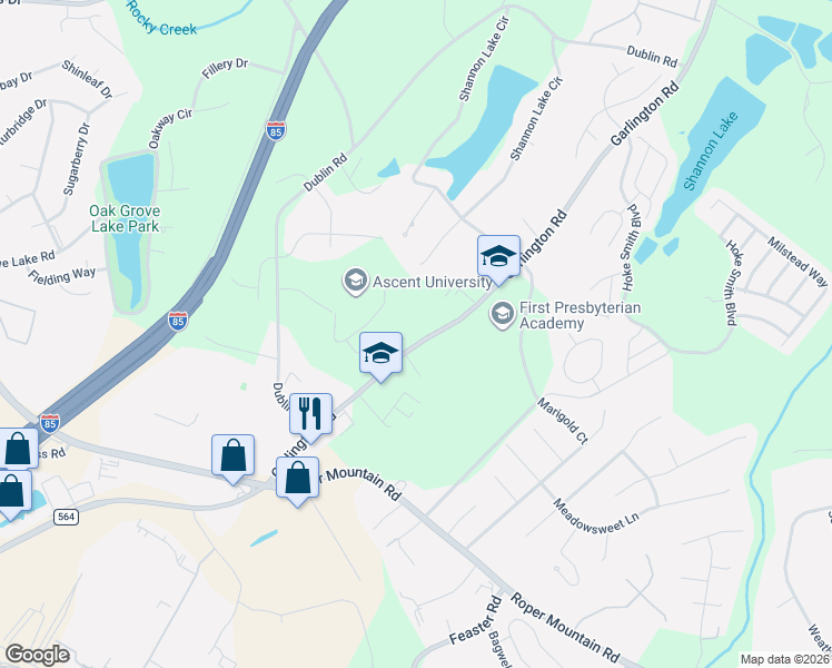 map of restaurants, bars, coffee shops, grocery stores, and more near 802 Garlington Road in Greenville