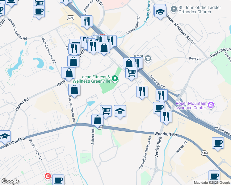 map of restaurants, bars, coffee shops, grocery stores, and more near 732 Gloucester Ferry Road in Greenville