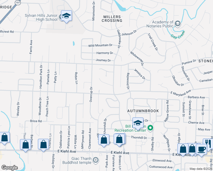 map of restaurants, bars, coffee shops, grocery stores, and more near 2017 East Maryland Avenue in Sherwood