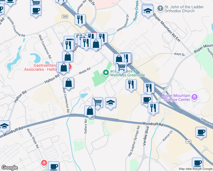 map of restaurants, bars, coffee shops, grocery stores, and more near 732 Gloucester Ferry Road in Greenville