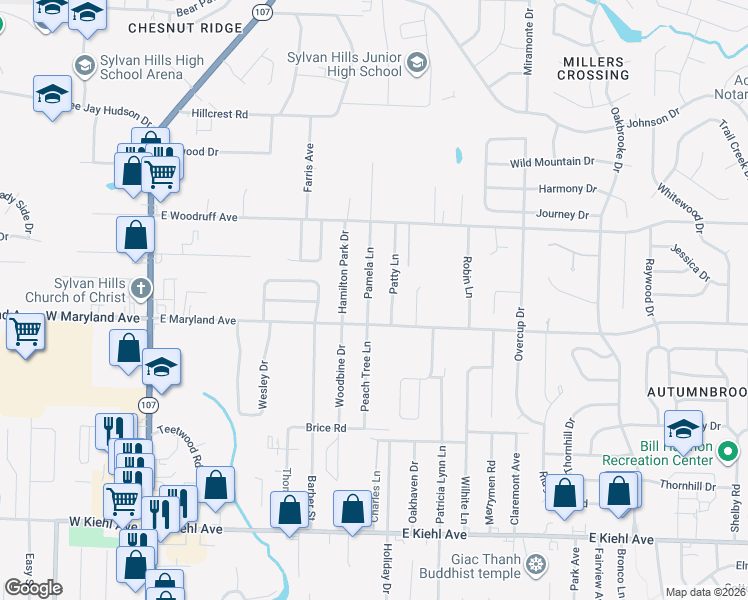 map of restaurants, bars, coffee shops, grocery stores, and more near 4 Patty Lane in Sherwood