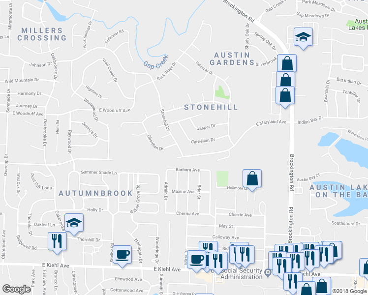 map of restaurants, bars, coffee shops, grocery stores, and more near 108 Stonehill Drive in Sherwood