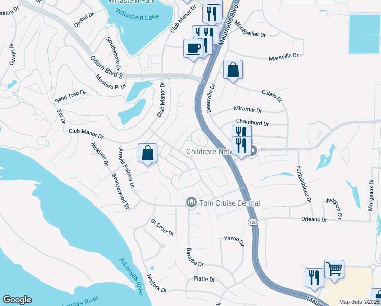 map of restaurants, bars, coffee shops, grocery stores, and more near 9 Hornrimme Place in Maumelle