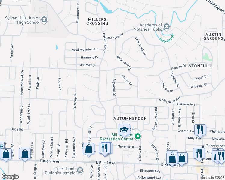 map of restaurants, bars, coffee shops, grocery stores, and more near 6 Hum Road in North Little Rock
