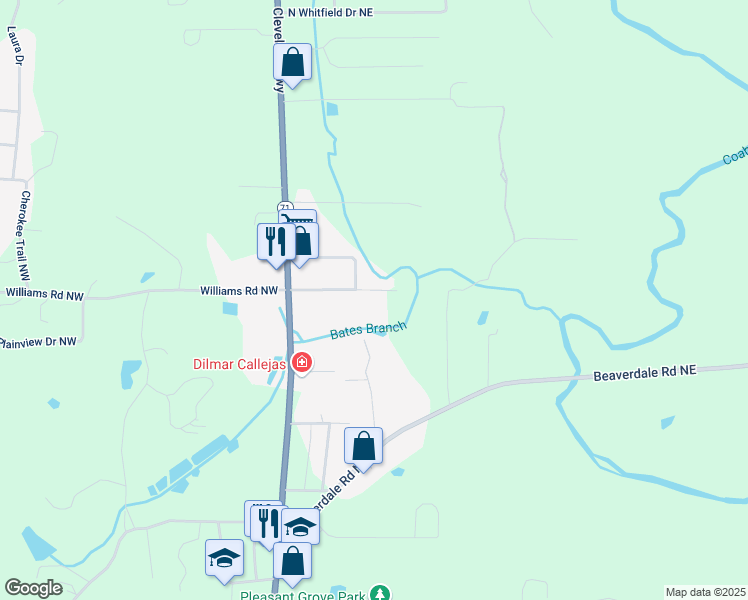 map of restaurants, bars, coffee shops, grocery stores, and more near 161-199 Maresca Drive Northeast in Dalton