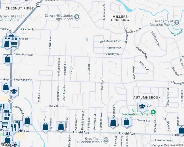 map of restaurants, bars, coffee shops, grocery stores, and more near 9664 Acorn Cove in Sherwood