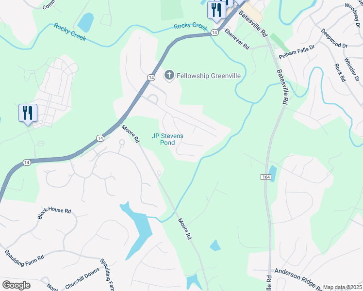 map of restaurants, bars, coffee shops, grocery stores, and more near 23 Braelock Court in Greenville