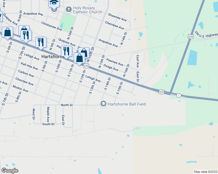 map of restaurants, bars, coffee shops, grocery stores, and more near 1324 Lehigh Avenue in Hartshorne