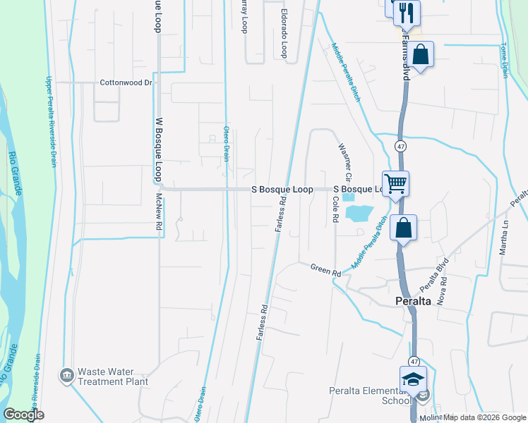 map of restaurants, bars, coffee shops, grocery stores, and more near 650 Truman Circle in Bosque Farms