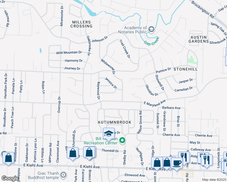 map of restaurants, bars, coffee shops, grocery stores, and more near 117 Markhaven Drive in Sherwood