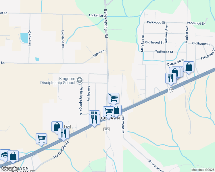 map of restaurants, bars, coffee shops, grocery stores, and more near 300 Bailey Springs Road in Florence