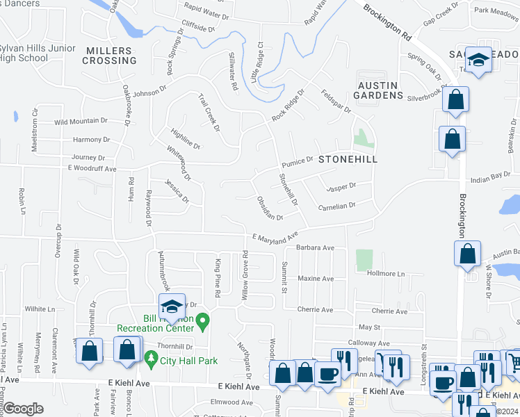 map of restaurants, bars, coffee shops, grocery stores, and more near 153 Obsidian Drive in North Little Rock