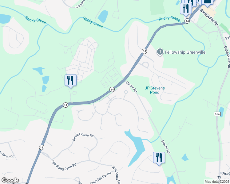 map of restaurants, bars, coffee shops, grocery stores, and more near 9 East Cleveland Bay Court in Greenville