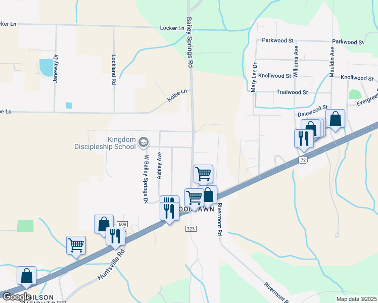 map of restaurants, bars, coffee shops, grocery stores, and more near 98 North Bailey Springs Drive in Florence