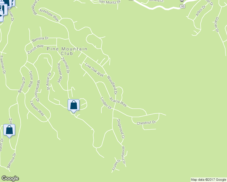 map of restaurants, bars, coffee shops, grocery stores, and more near 1813 Woodland Drive in Frazier Park