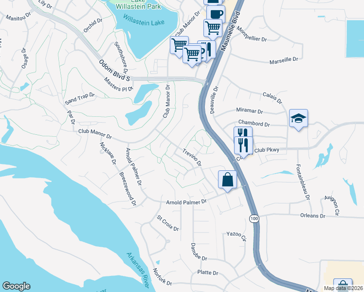 map of restaurants, bars, coffee shops, grocery stores, and more near 7 Sharondale Cove in Maumelle