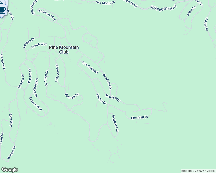 map of restaurants, bars, coffee shops, grocery stores, and more near 1813 Woodland Drive in Frazier Park