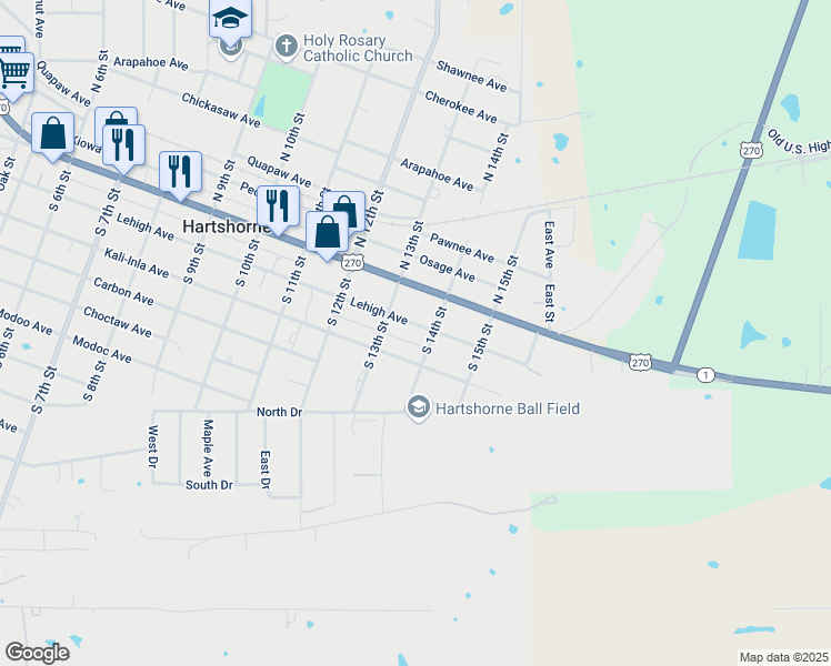 map of restaurants, bars, coffee shops, grocery stores, and more near 1324 Lehigh Avenue in Hartshorne