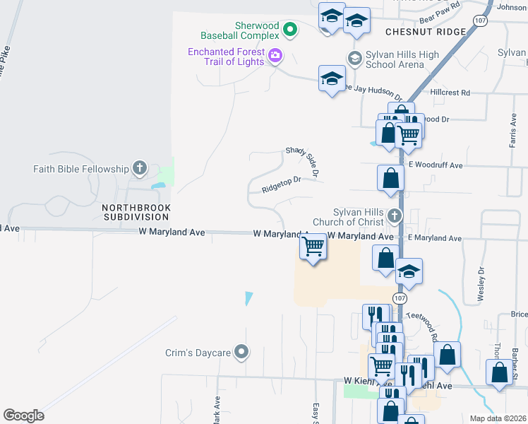 map of restaurants, bars, coffee shops, grocery stores, and more near 3165 Woodruff Creek Drive in Sherwood