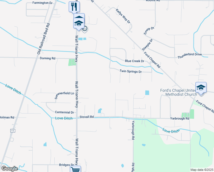map of restaurants, bars, coffee shops, grocery stores, and more near 254 Waterbrook Lane in Harvest