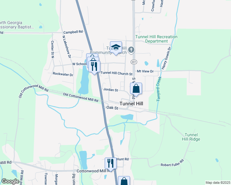 map of restaurants, bars, coffee shops, grocery stores, and more near 202 Jordan Street in Tunnel Hill