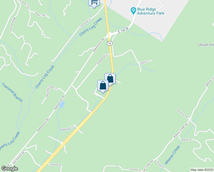 map of restaurants, bars, coffee shops, grocery stores, and more near 1665 Appalachian Highway in Blue Ridge