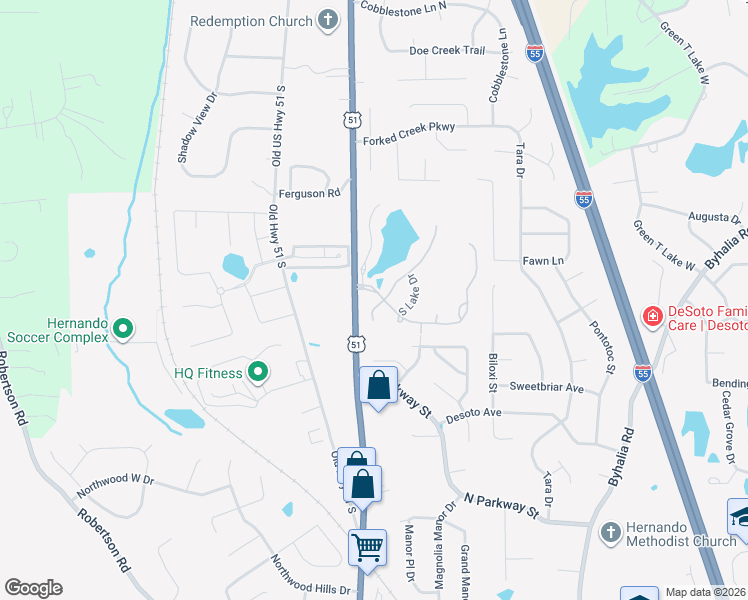 map of restaurants, bars, coffee shops, grocery stores, and more near 1255 Cross Creek Cove in Hernando