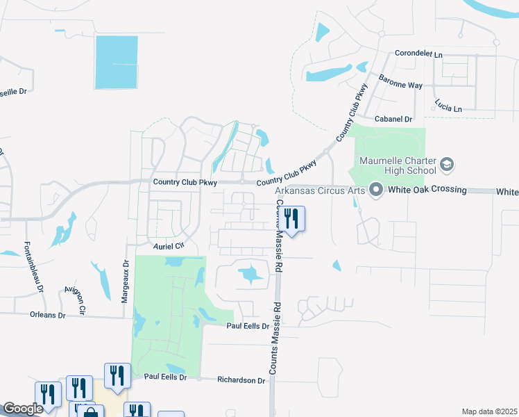 map of restaurants, bars, coffee shops, grocery stores, and more near 10600 RichSmith Lane in Maumelle