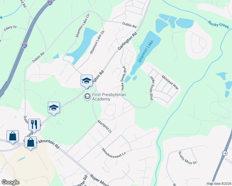 map of restaurants, bars, coffee shops, grocery stores, and more near 209 Creek Forest Drive in Greenville