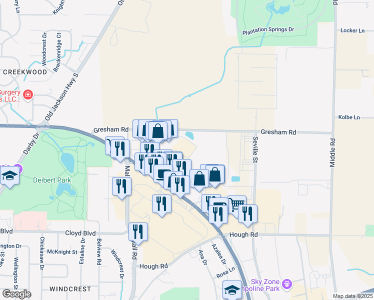 map of restaurants, bars, coffee shops, grocery stores, and more near 372 Cox Creek Parkway in Florence