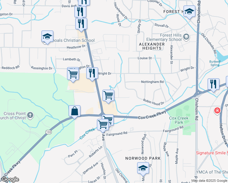 map of restaurants, bars, coffee shops, grocery stores, and more near 116 Shelley Lane in Florence