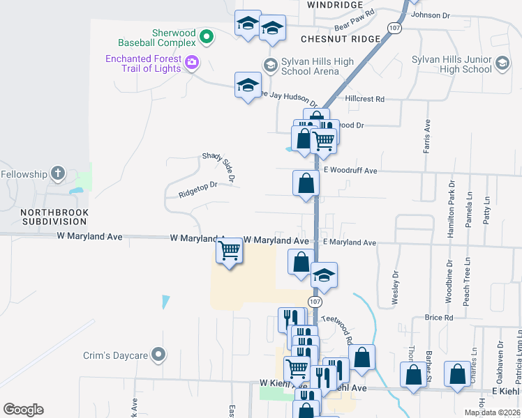 map of restaurants, bars, coffee shops, grocery stores, and more near 120 Robin Glen Drive in Sherwood