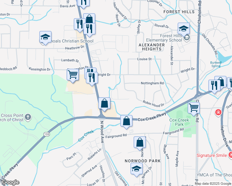map of restaurants, bars, coffee shops, grocery stores, and more near 116 Shelley Lane in Florence
