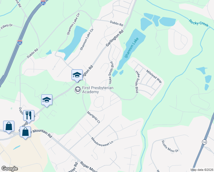 map of restaurants, bars, coffee shops, grocery stores, and more near 209 Creek Forest Drive in Greenville