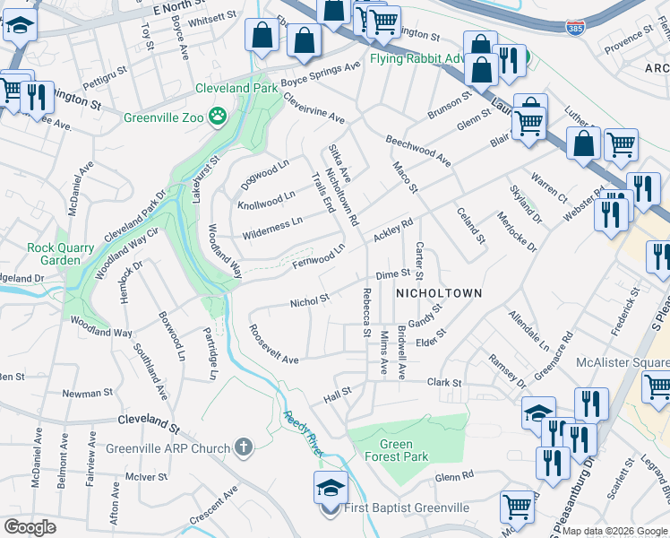 map of restaurants, bars, coffee shops, grocery stores, and more near 60 Washington Court in Greenville