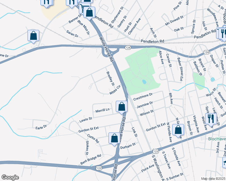 map of restaurants, bars, coffee shops, grocery stores, and more near 1 Bradley Street in Greenville