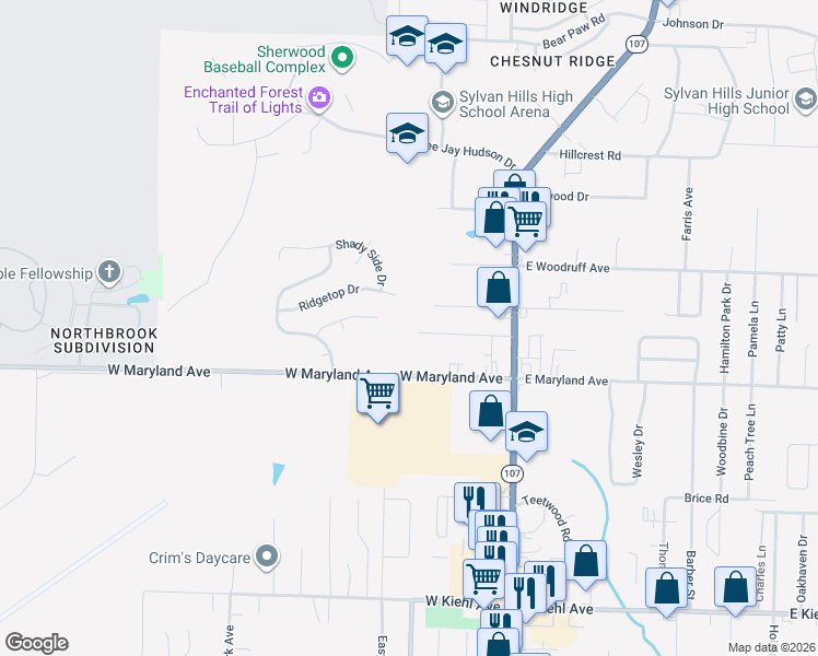 map of restaurants, bars, coffee shops, grocery stores, and more near 120 Robin Glen Drive in Sherwood