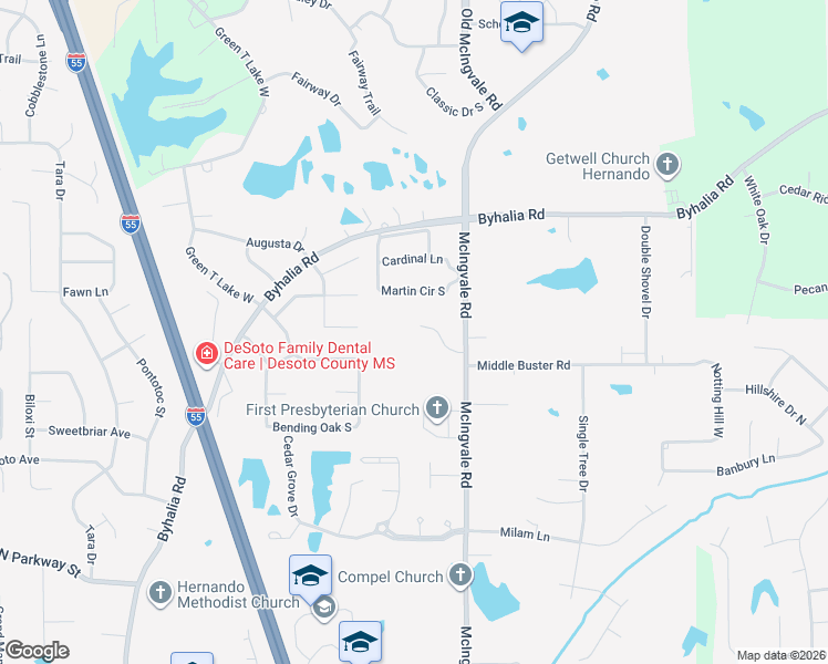 map of restaurants, bars, coffee shops, grocery stores, and more near 1325 McIngvale Road in Hernando