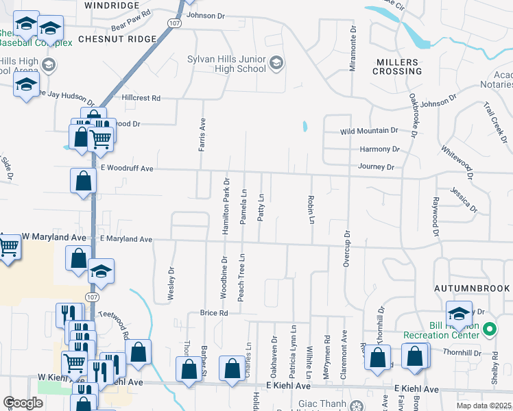 map of restaurants, bars, coffee shops, grocery stores, and more near 20 Patty Lane in Sherwood